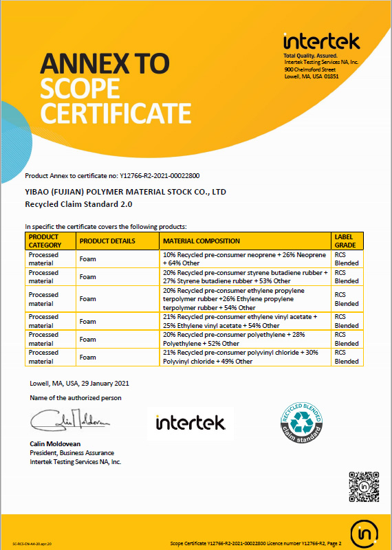 Esponja Borracha Reciclada Intertek RCS 2.0 Certificado